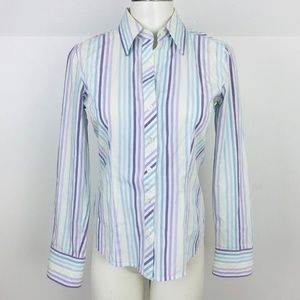 Ann Taylor Women's Sz 4 Stripe Shirt Purple White
